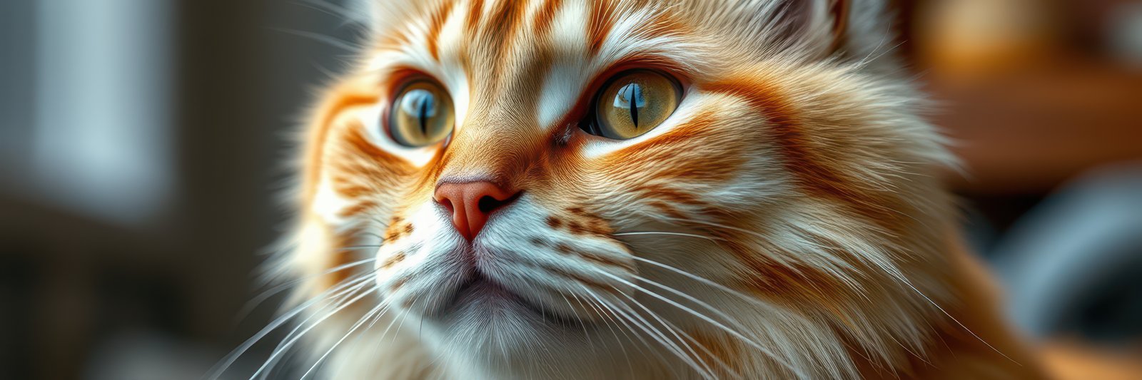 Majestic orange cat gazing thoughtfully by the window in warm sunlight